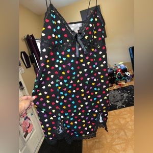 Rainbow polka dot heart mini dress